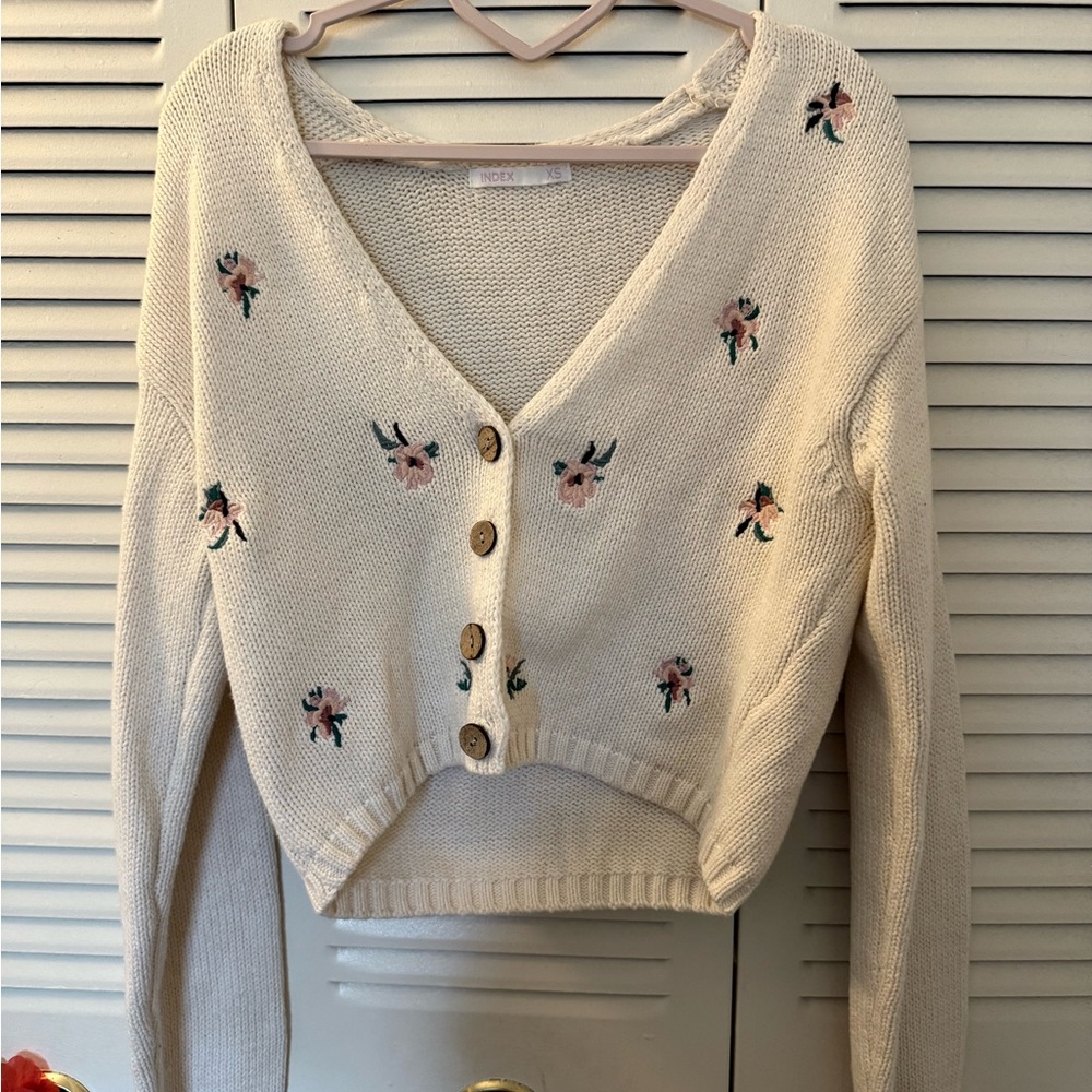 Dex Cream Floral Button-Up Cardigan